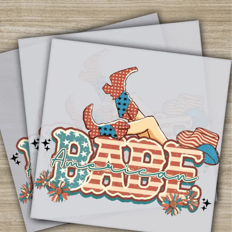 4th of July, American Babe, Cowgirl, Fourth ofJuly, Ready to Press, Personalized DTF Transfers, Heat Press DTF Transfers