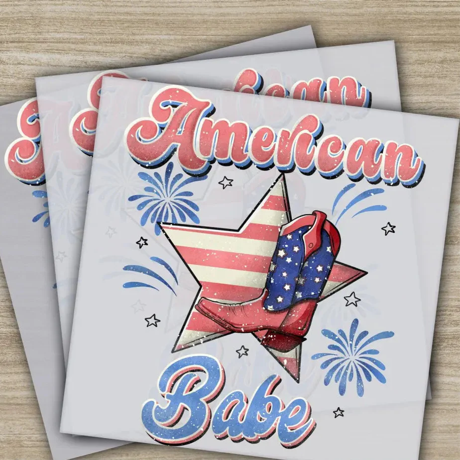 4th of July, American Babe, Fourth ofJuly, Ready to Press, Personalized DTF Transfers, Heat Press DTF Transfers