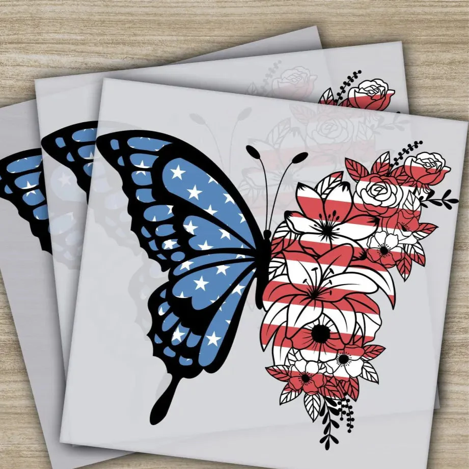 4TH Of July, Butterfly, America, Fourth ofJuly, Ready to Press, Personalized DTF Transfers, Heat Press DTF Transfers