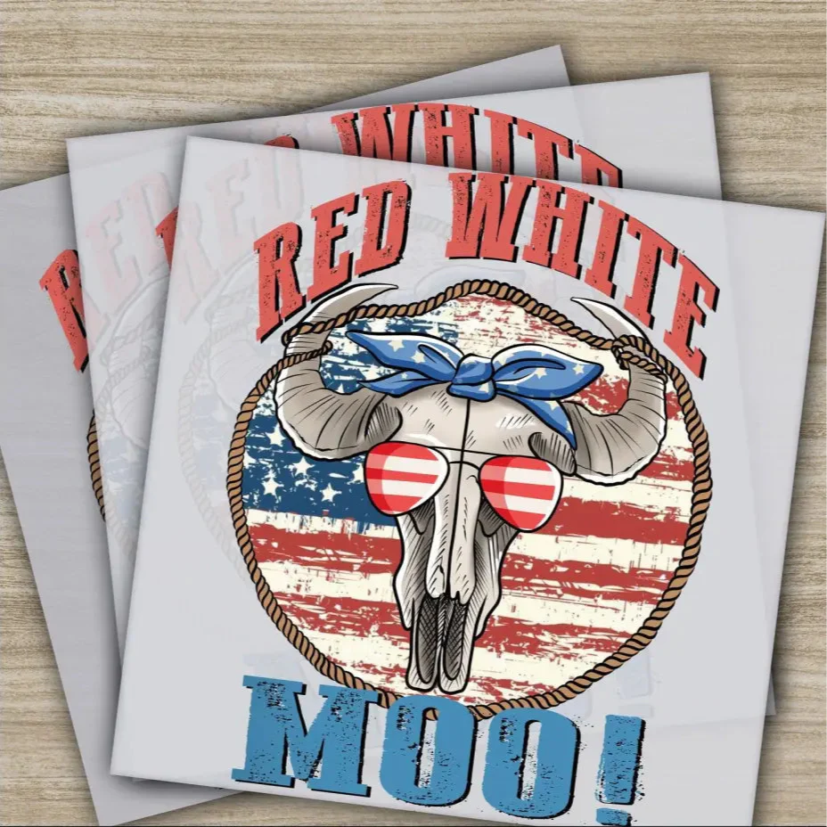 4th of July, Red White Blue Moo, Fourth ofJuly, Ready to Press, Personalized DTF Transfers, Heat Press DTF Transfers