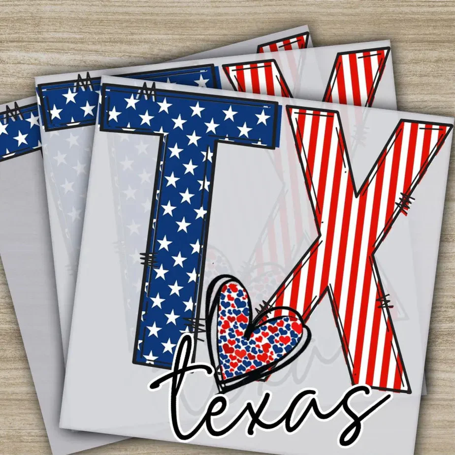 4TH Of July, Texas, America, Fourth of July, Independence, Ready to Press, Personalized DTF Transfers, Heat Press DTF Transfers