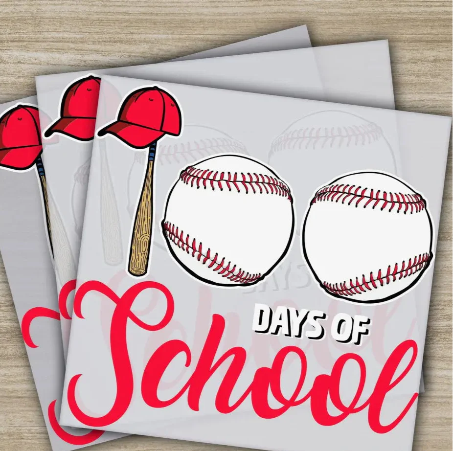 Baseball Balls, 100 Days Of School Transfers, Ready to Press, Personalized DTF Transfers, 100 Days Of School Gifts, Heat Press DTF Transfers
