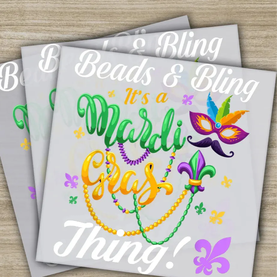 Beads and Bling, Mardi Gras Transfers, Ready to Press, Personalized DTF Transfers, Mardi Gras Gifts, High Quality, Heat Press DTF Transfers