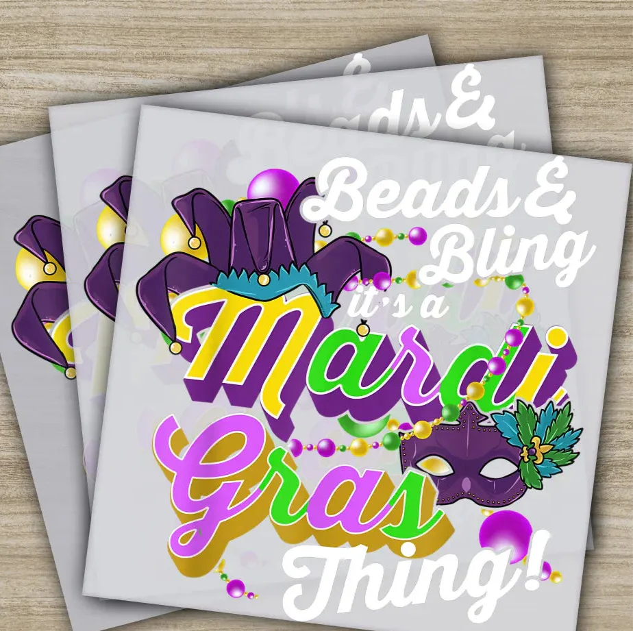 Beads and Bling, Mardi Gras Transfers, Ready to Press, Personalized DTF Transfers, Mardi Gras Gifts, High Quality, Heat Press DTF Transfers