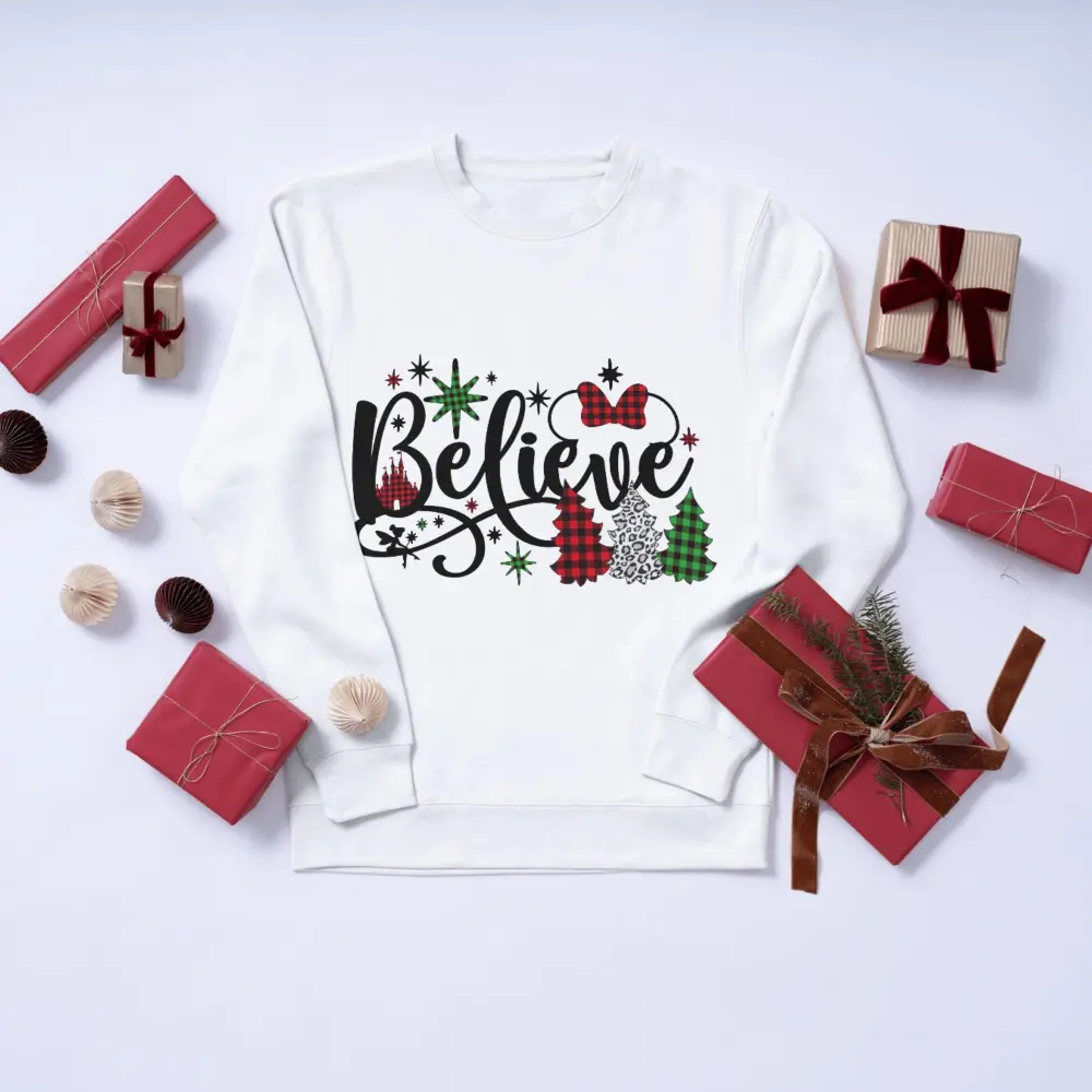 Believe, Christmas Tree DTF Transfers, Ready to Press, Personalized, Direct to Film, Sublimation Screen Prints, Fast Shipping - Image 2