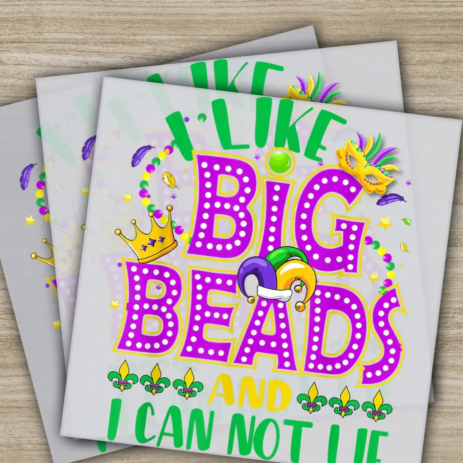 Big Beads, Mask, Mardi Gras Transfers, Ready to Press, Personalized DTF Transfers, Mardi Gras Gifts, High Quality, Heat Press DTF Transfer