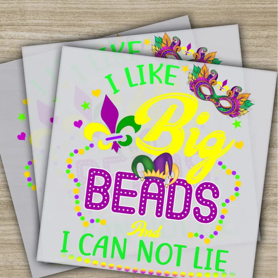 Big Beads, Mask, Mardi Gras Transfers, Ready to Press, Personalized DTF Transfers, Mardi Gras Gifts, High Quality, Heat Press DTF Transfer