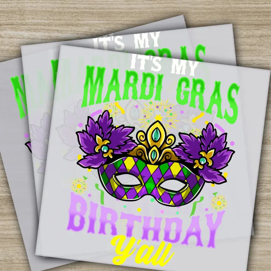 Birthday Mask, Party, Mardi Gras Transfer, Ready to Press, Personalized DTF Transfer, Mardi Gras Gift, High Quality, Heat Press DTF Transfer