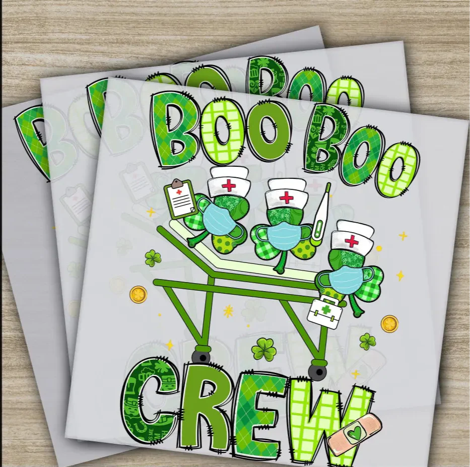 Boo Boo Crew, Nurse, St. Patrick's Day Transfers, Ready to Press, Personalized DTF Transfers, St. Patrick's Gifts, Heat Press DTF Transfers