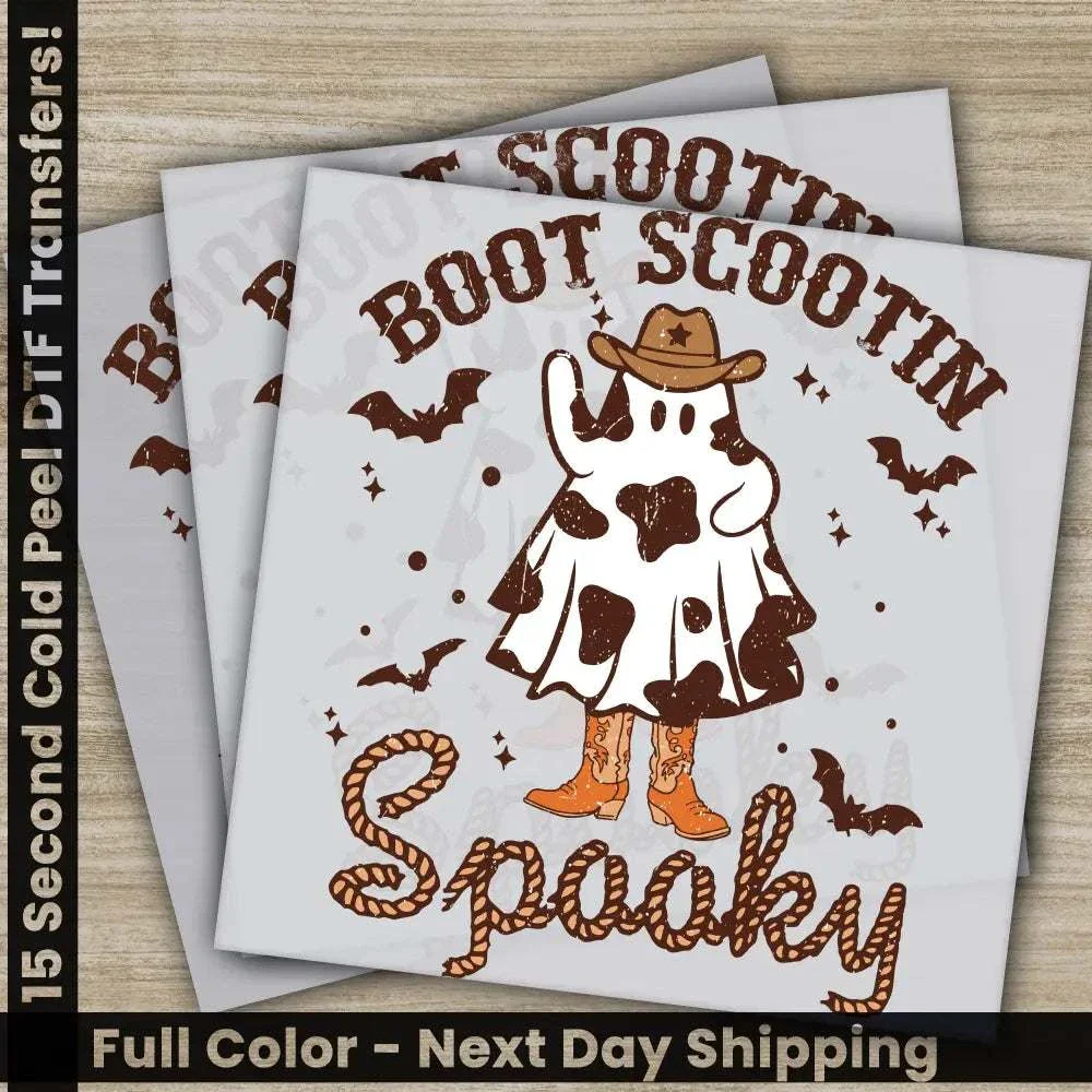 Boot Scootin Spooky, Halloween Transfers, Ready to Press, Personalized DTF Transfers, For Family Gifts, Heat Press DTF Transfers