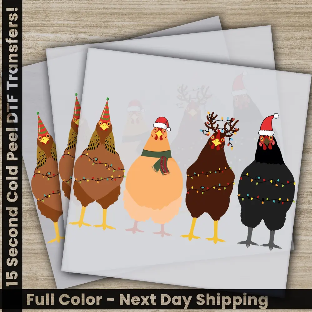 Chicken, Christmas DTF Transfers, Ready to Press, Personalized Gifts, Direct to Film, Sublimation Screen Prints, Fast Shipping