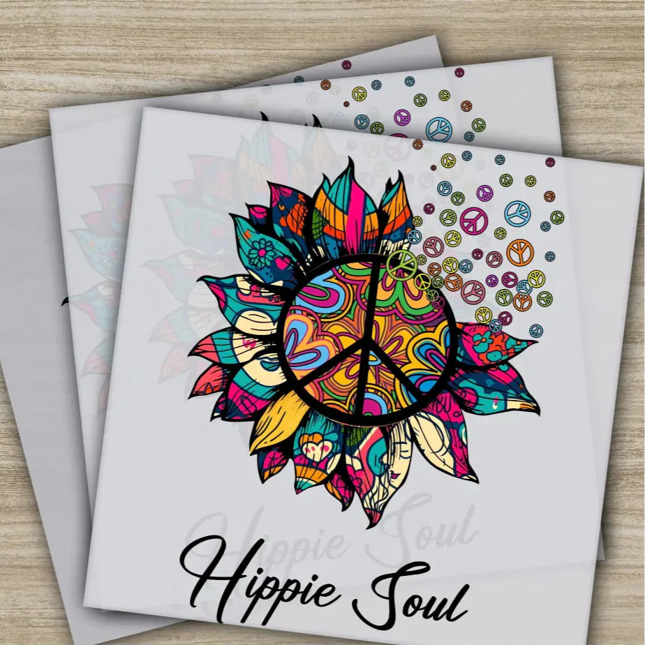 Colorful Flowers, Love, Peace, Hippie Soul, Ready to Press, Personalized DTF Transfers, Heat Press DTF Transfer