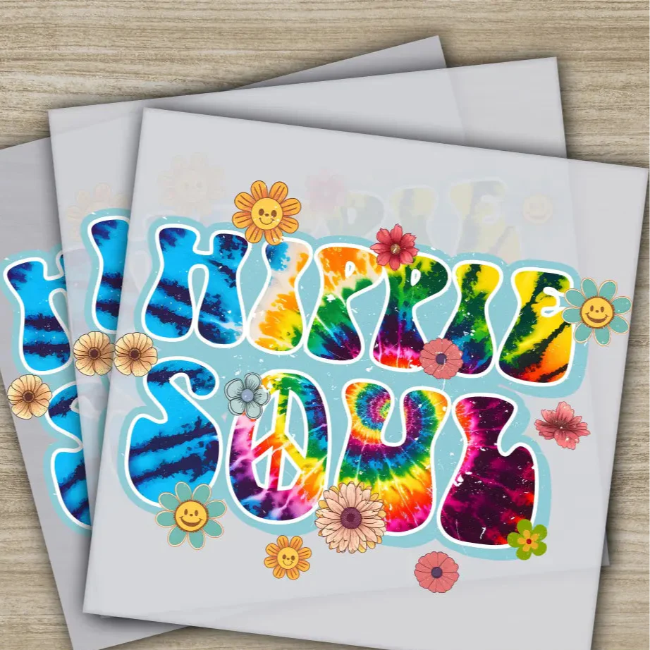 Colorful Flowers, Love, Peace, Hippie Soul, Ready to Press, Personalized DTF Transfers, Heat Press DTF Transfer