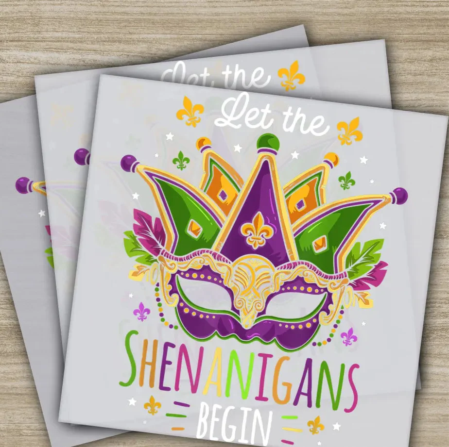 Costume, Mask, Mardi Gras Transfers, Ready to Press, Personalized DTF Transfers, Mardi Gras Gifts, High Quality, Heat Press DTF Transfers