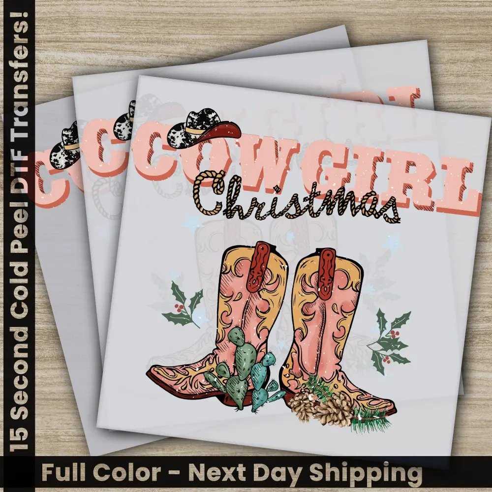 CowGirl Christmas PNG, DTF Christmas Transfers, Personalized Image Transfers for Shirts, High Quality, Sublimation Prints, Fast Shipping