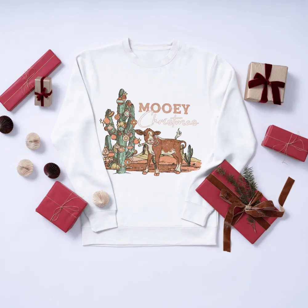 Cow Mooey Christmas DTF Transfers, Ready to Press, Personalized, Direct to Film, Sublimation Screen Prints, Fast Shipping - Image 2