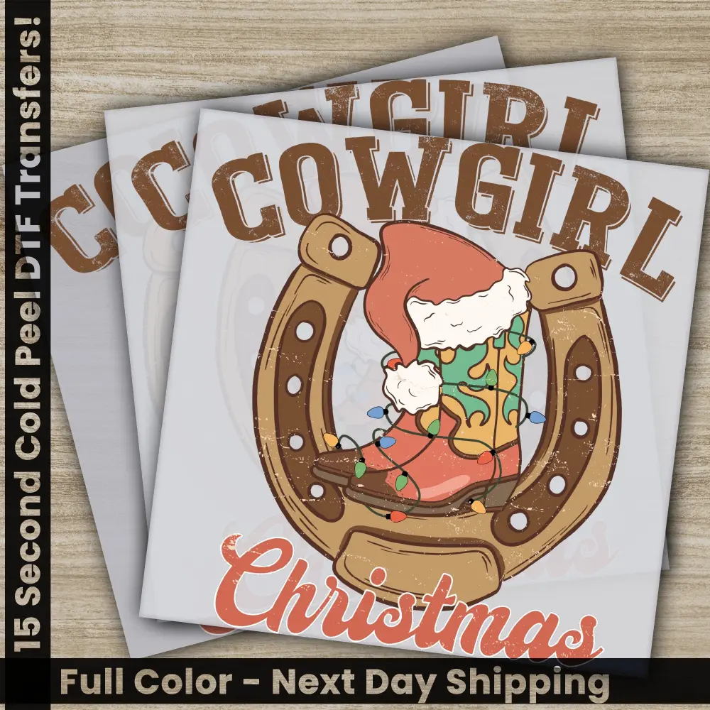 Cowgirl Christmas, Christmas DTF Transfers, Ready to Press, Custom Image Prints, Direct to Film, High Quality, Fast Shipping, Western Png