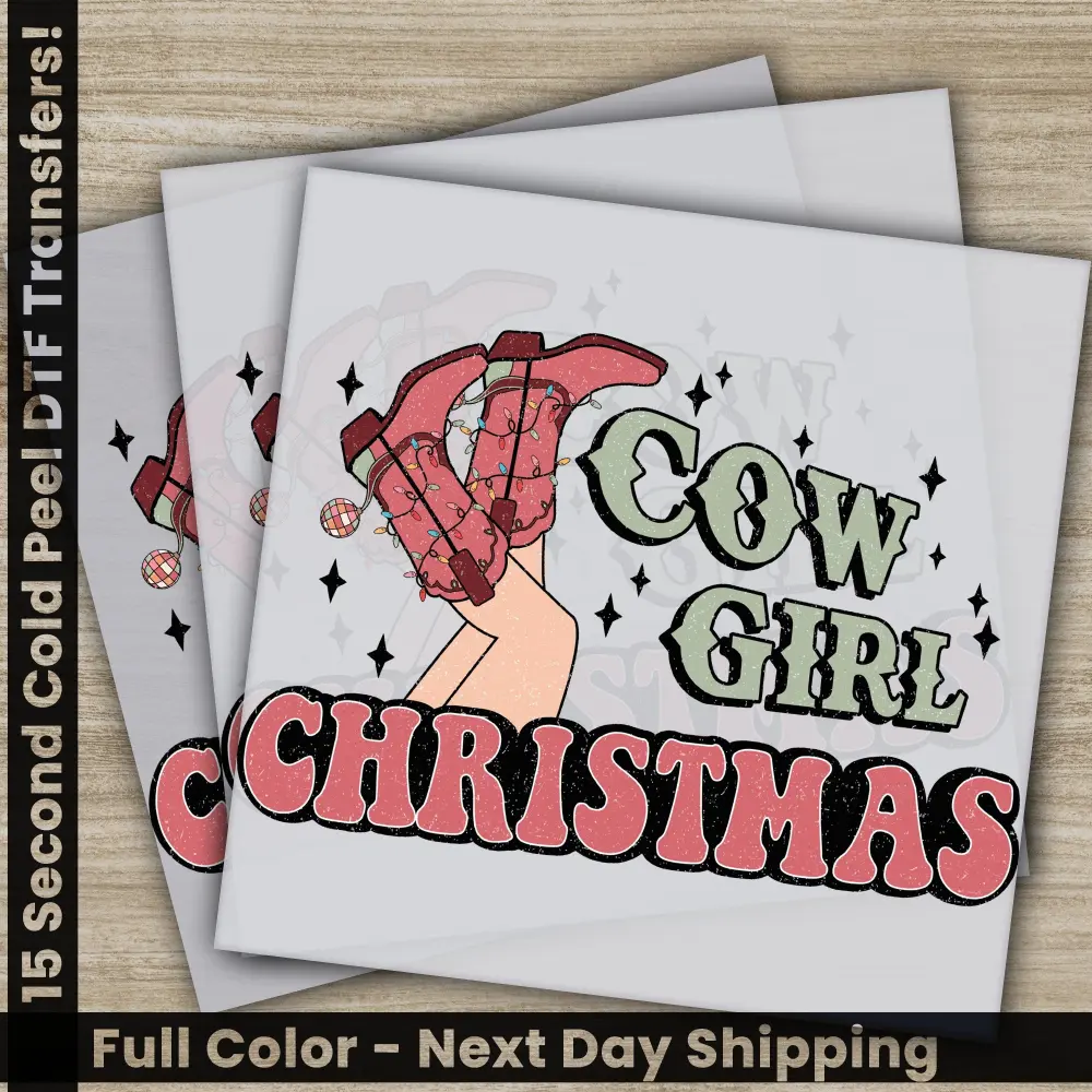 Cowgirl Christmas PNG, Christmas DTF Transfers, Personalized Gifts, Ready to Press, High Quality, Fast Shipping, Western PNG, Girl Boot png