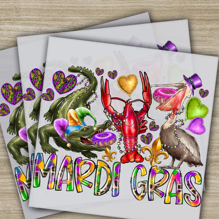 Crawfish, Crocodile, Mardi Gras Transfer, Ready to Press, Personalized DTF Transfer, Mardi Gras Gifts, High Quality, Heat Press DTF Transfer