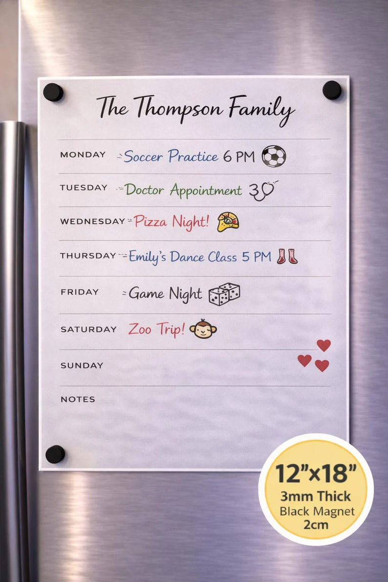 Custom Acrylic Family Planner – Personalized Custom Magnetic Weekly Note Board - Image 2