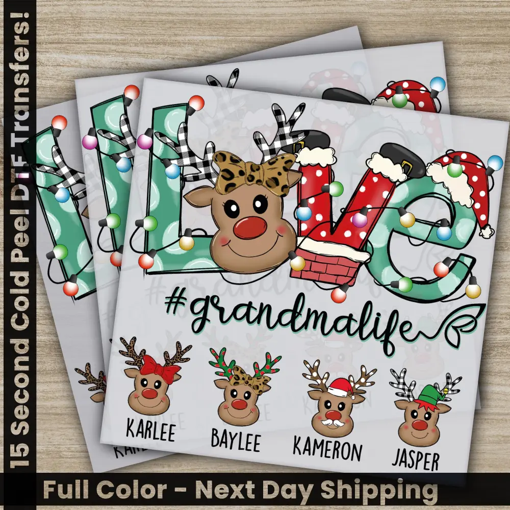 Custom Grandma Life, Christmas DTF Transfers, Ready to Press, Personalized Gifts, Direct to Film, Sublimation Screen Prints, Fast Shipping