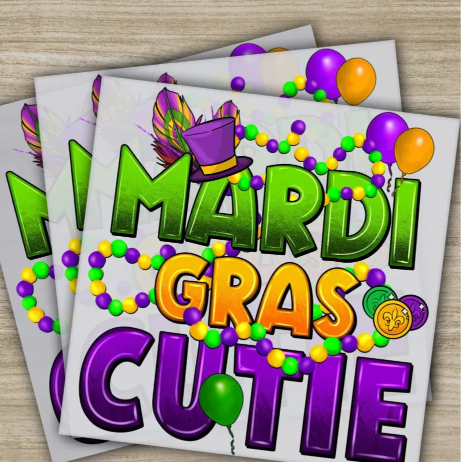 Cutie, Bead, Hat, Mardi Gras Transfers, Ready to Press, Personalized DTF Transfers, Mardi Gras Gifts, High Quality, Heat Press DTF Transfers