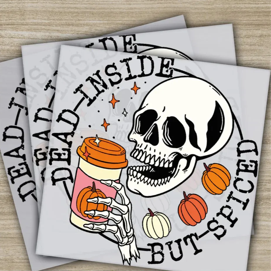Dead Inside But Spiced, Halloween Transfers, Ready to Press, Personalized DTF Transfers, For Family Gifts, Heat Press DTF Transfers