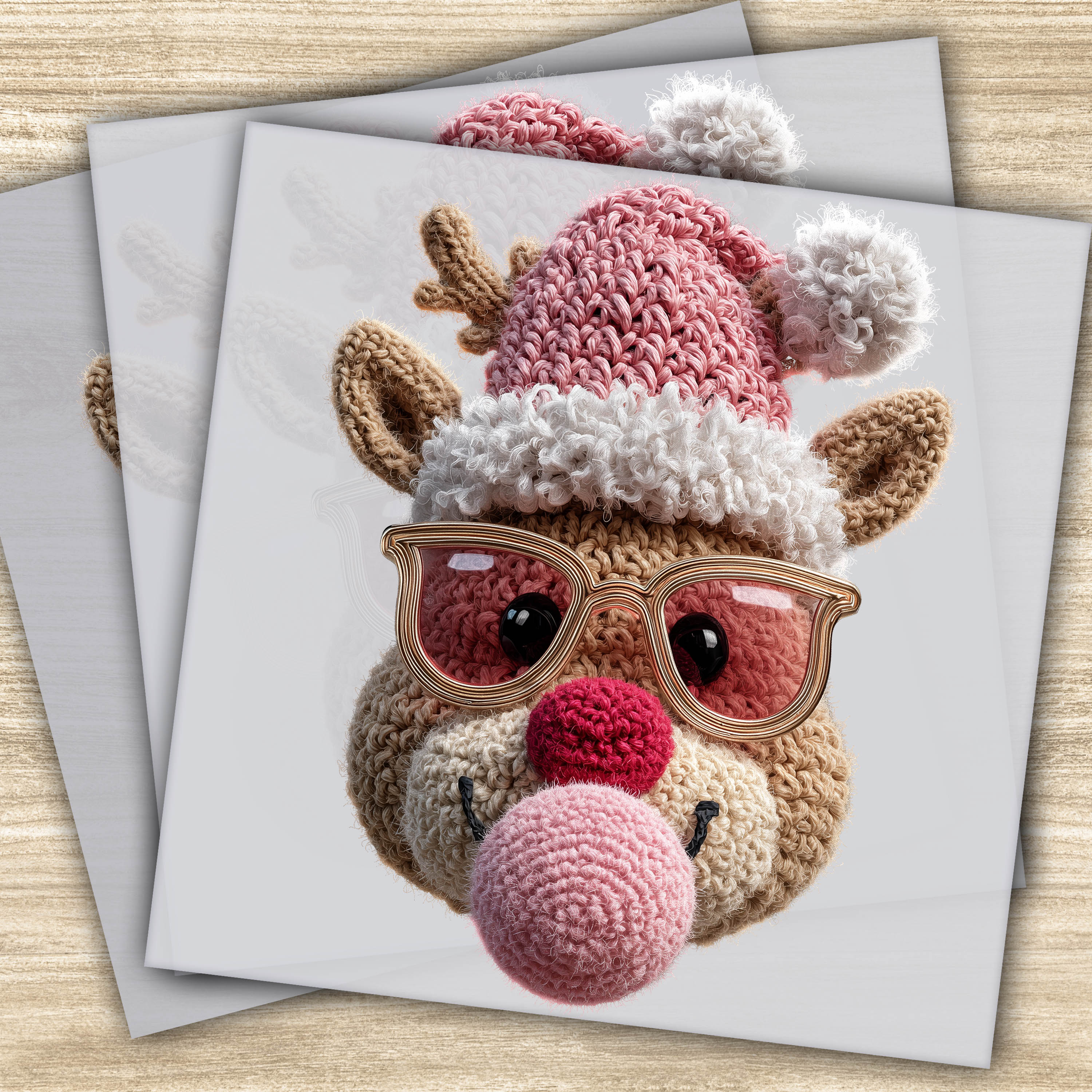 Faux Yarn DTF Transfer - Festive Reindeer Design, Holiday Fun, Ready to Press Christmas Transfer