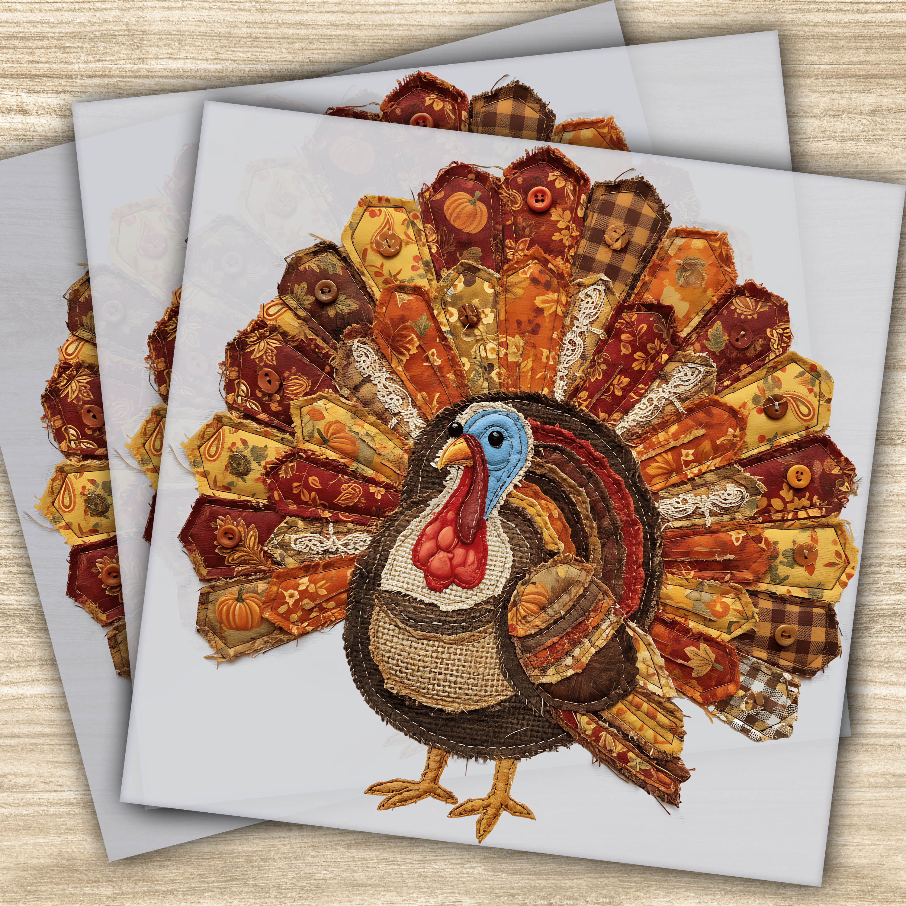 Faux Yarn DTF Transfer - Thanksgiving Turkey Design, Ready to Press Fall Transfer