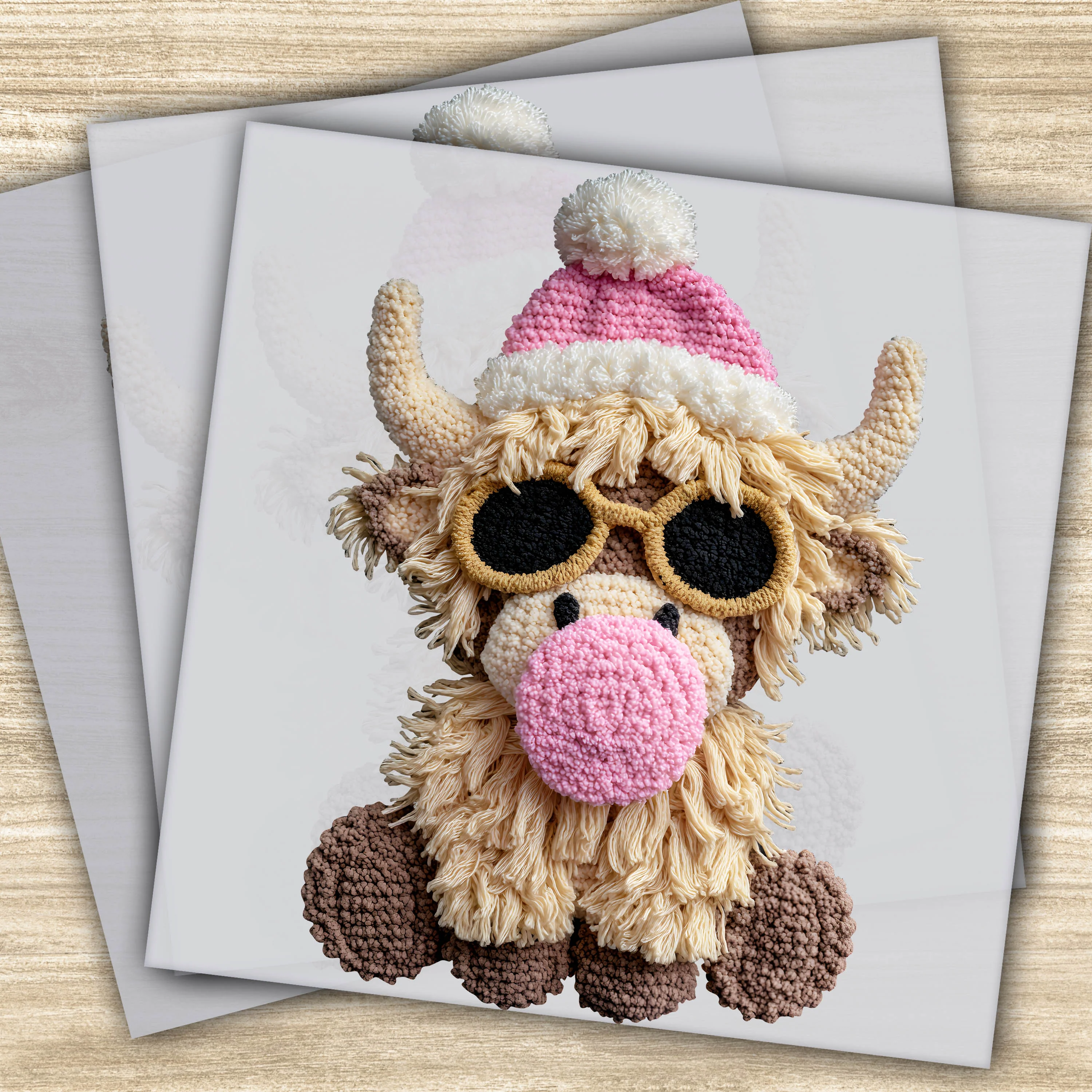 Faux Yarn DTF Transfer - Cool Christmas Cow with Sunglasses, Ready to Press, Holiday Fun Design