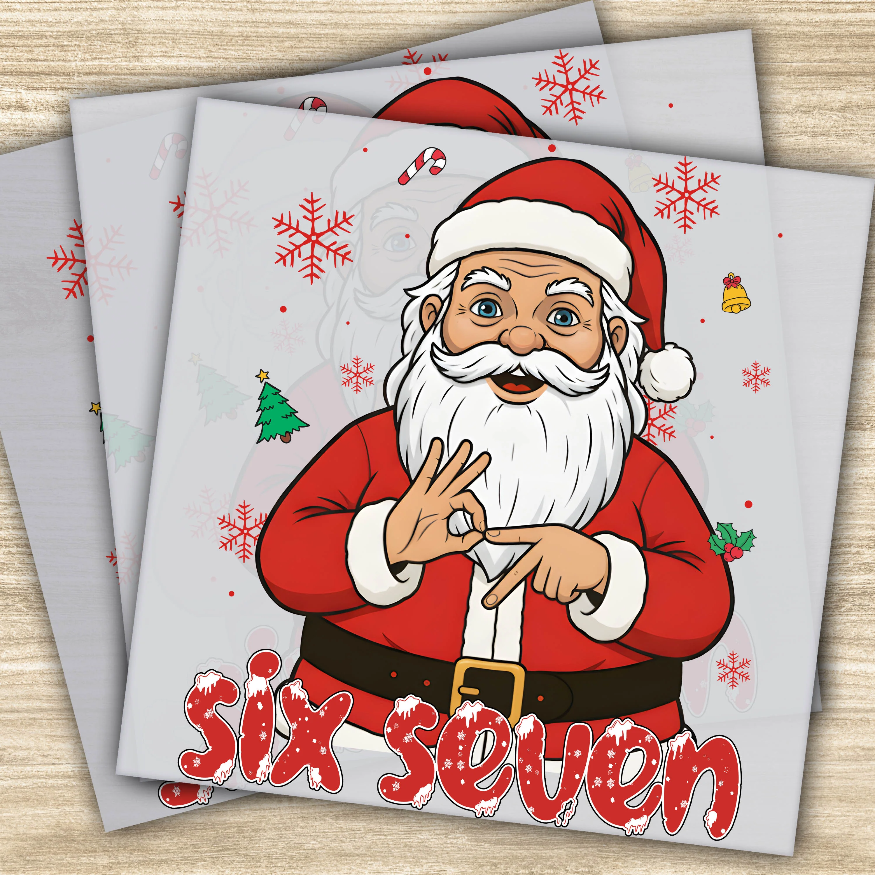 Faux Yarn DTF Transfer - Santa Claus Six Seven Christmas Design, Holiday Artwork, Ready to Press