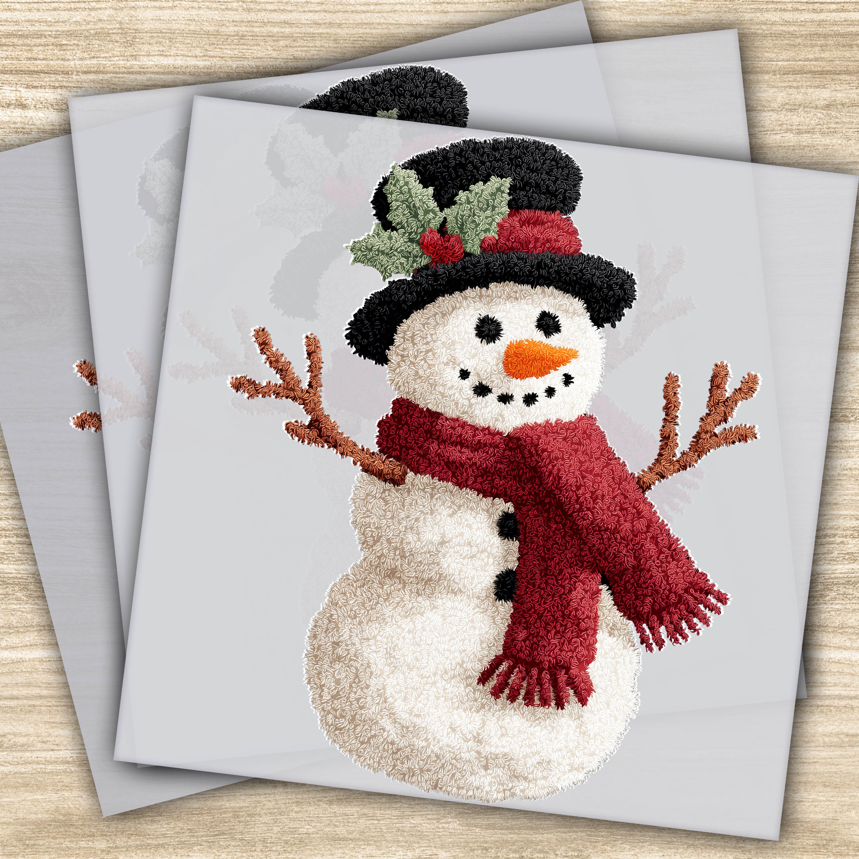 Faux Yarn DTF Transfer - Snowman Christmas Design, Ready to Press Holiday Transfer