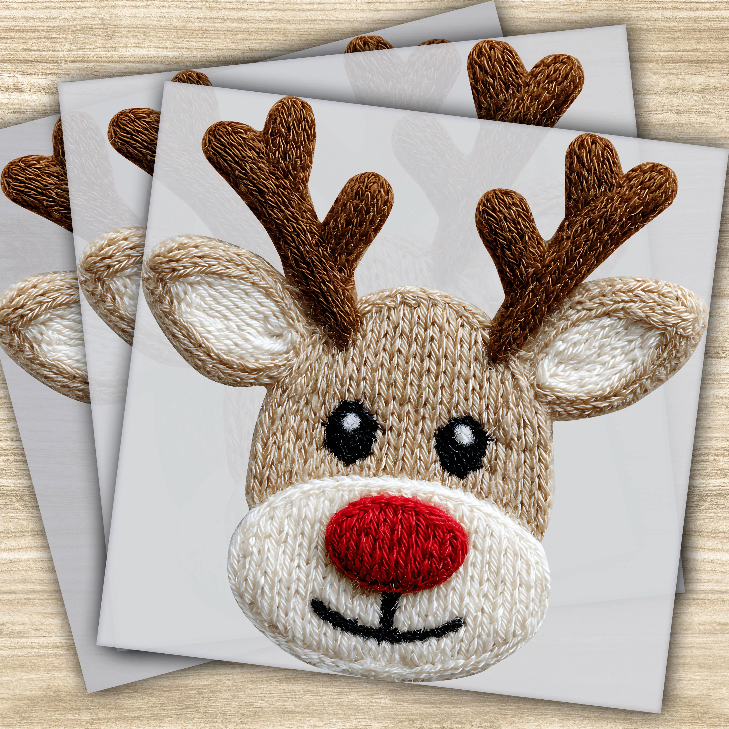 Faux Yarn DTF Transfer - Cute Reindeer Design with Red Nose, Ready to Press