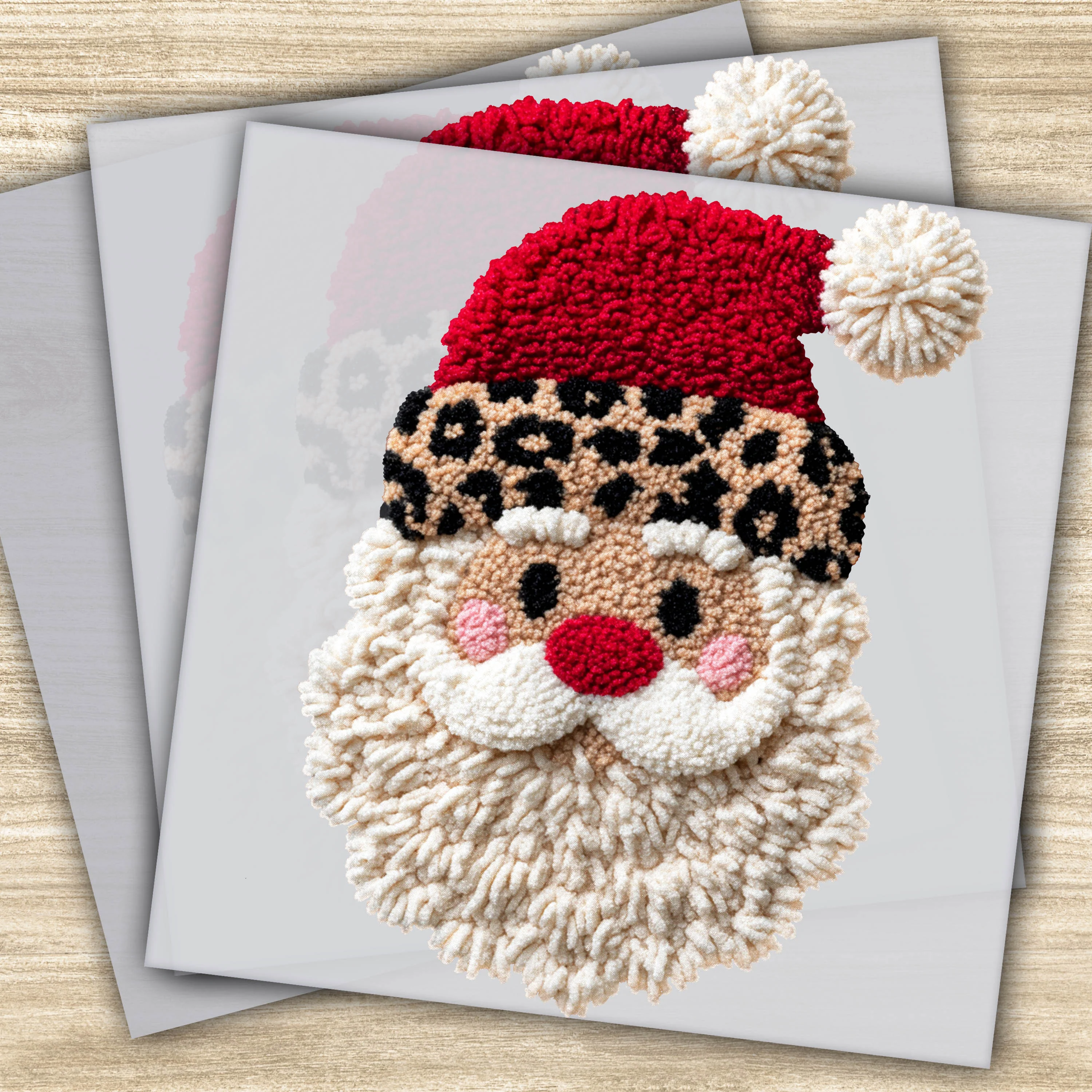Leopard Santa Faux Yarn DTF Transfer - Christmas Design, Santa Hat, Ready to Press