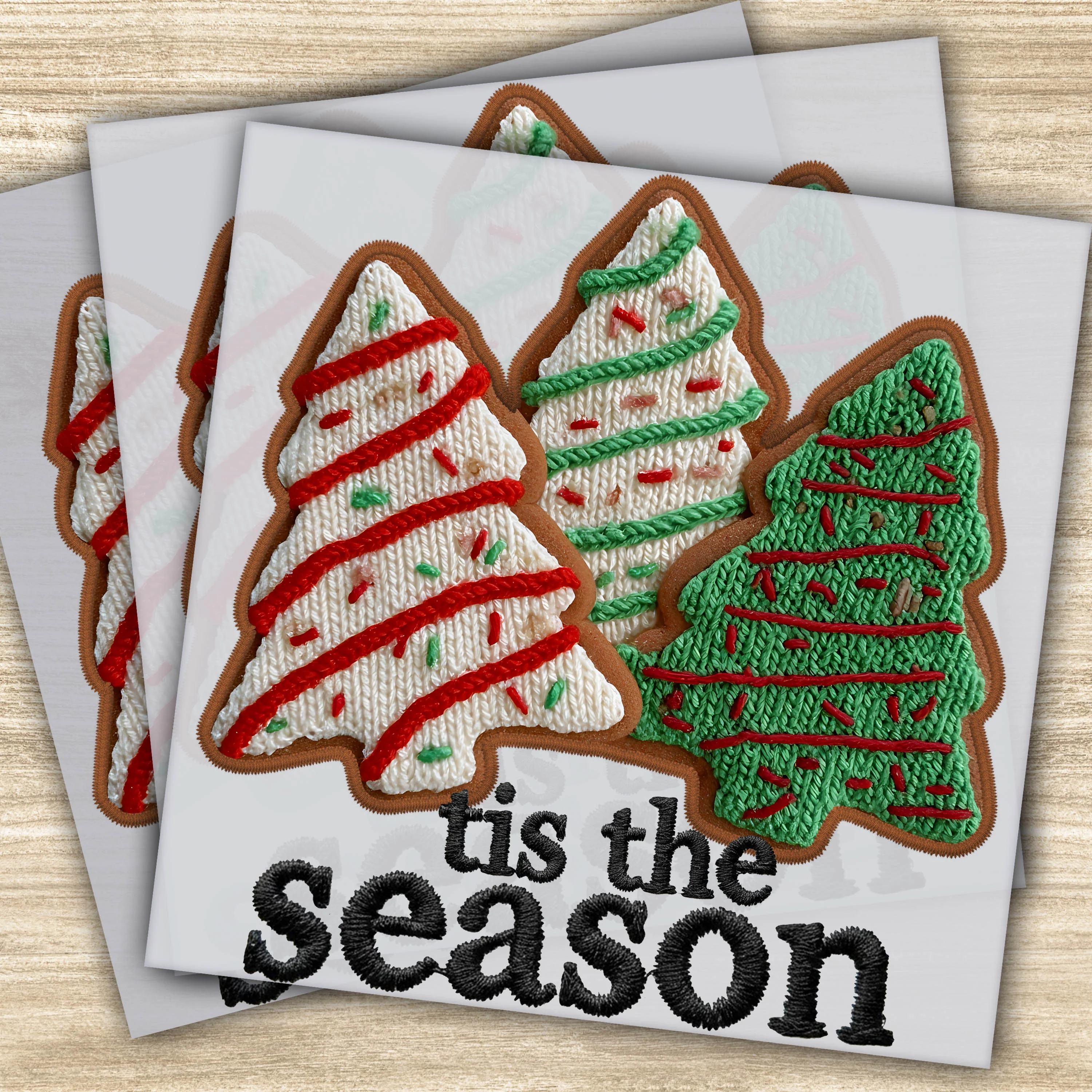 Faux Yarn DTF Transfer - Tis the Season Christmas Trees Design, Ready to Press Holiday Transfer