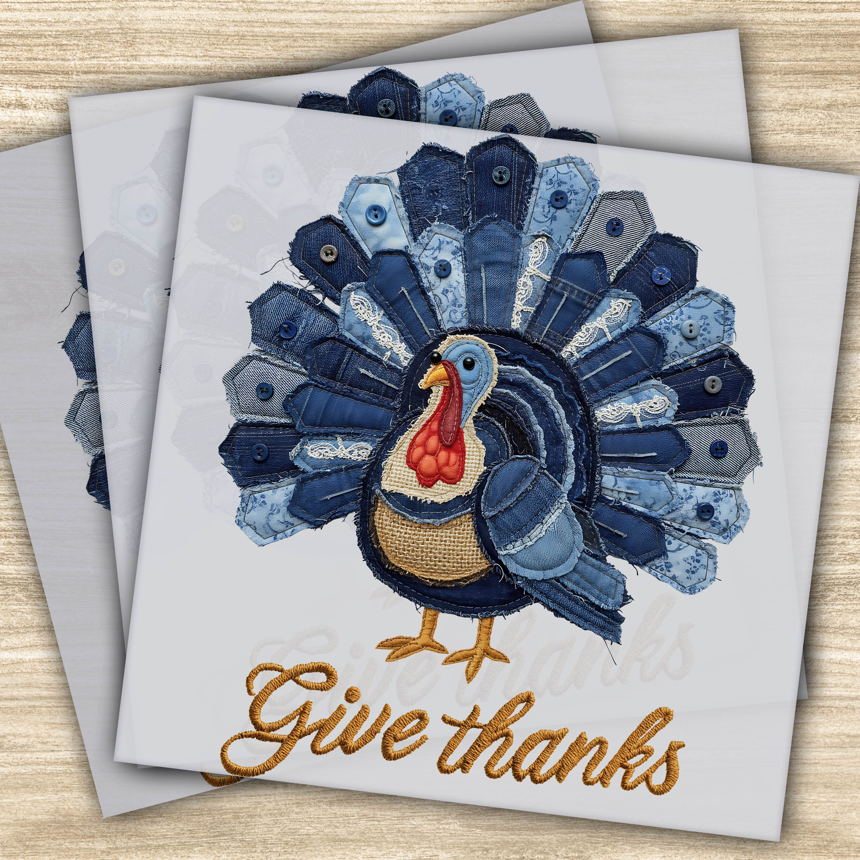 Faux Yarn DTF Transfer - Give Thanks Thanksgiving Turkey Design, Ready to Press Fall Transfer