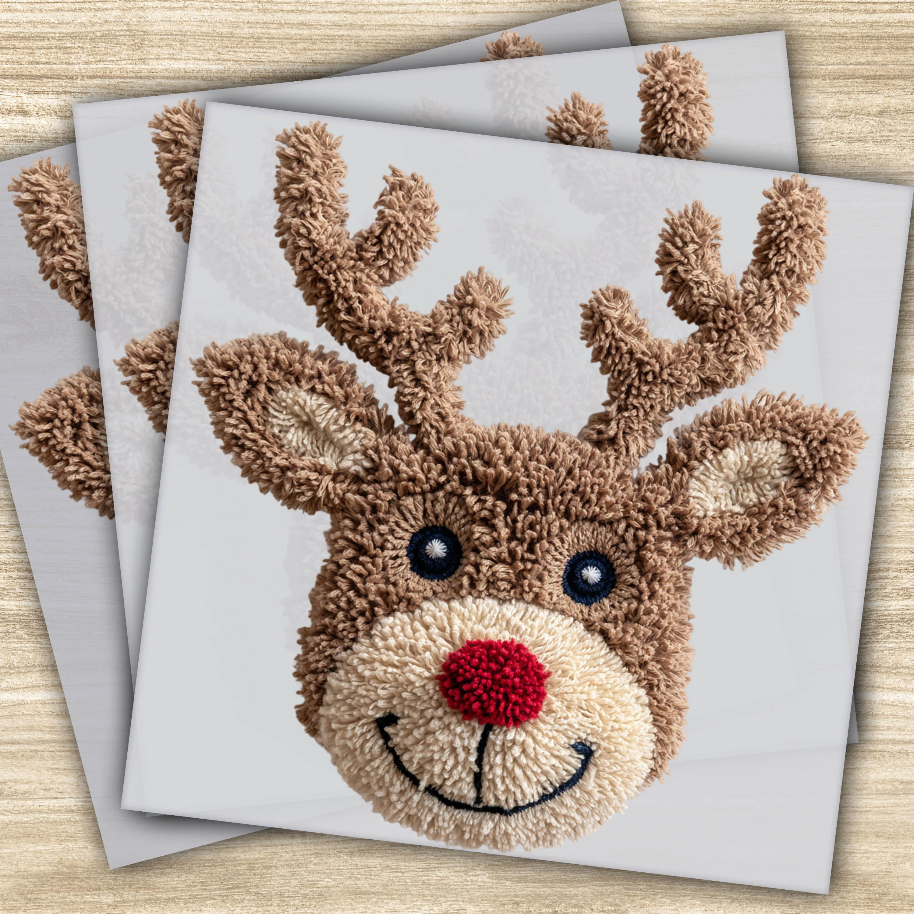 Ready to Press DTF Transfer - Faux Yarn Reindeer with Antlers, Holiday Design for T-Shirts, Hoodies & More