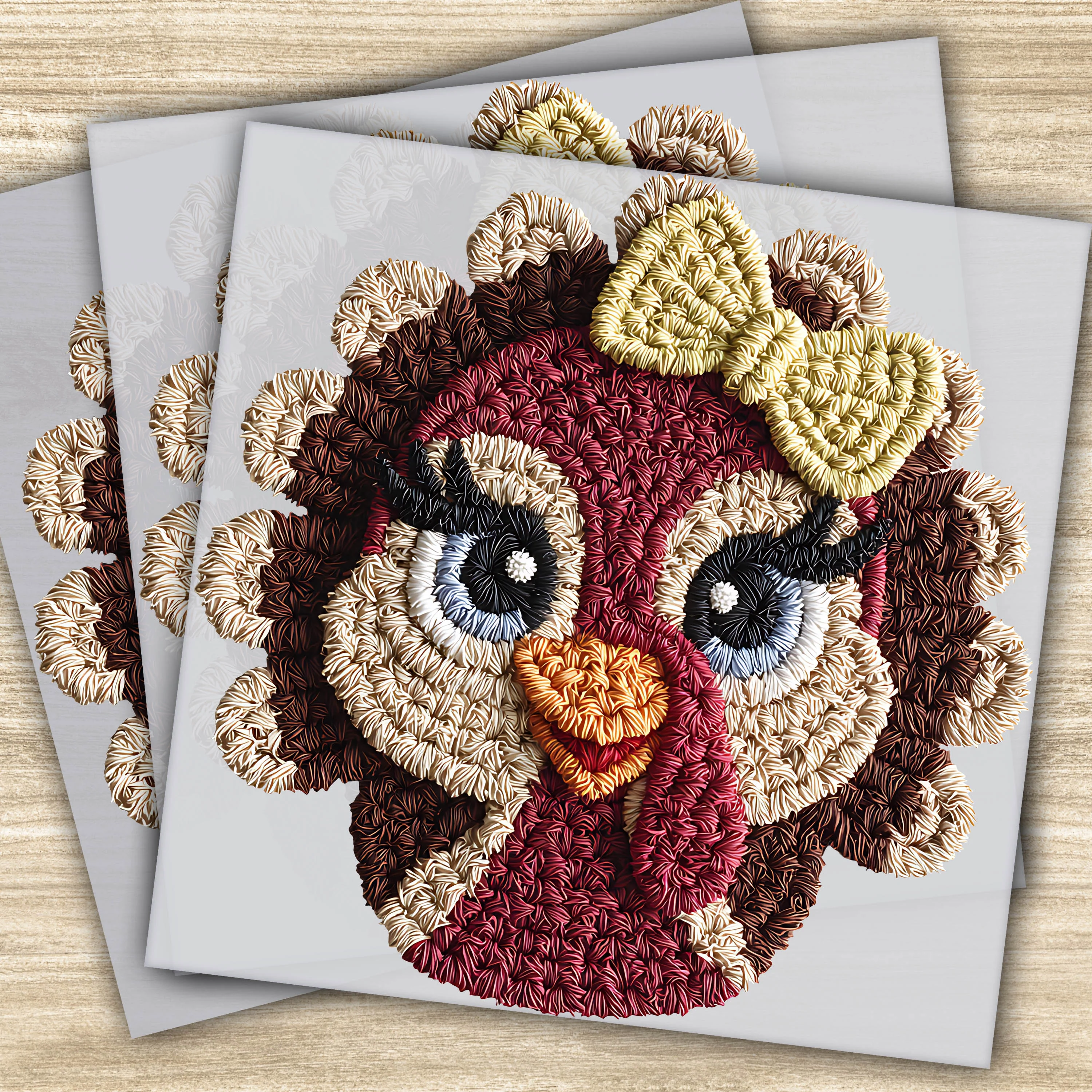 Faux Yarn DTF Transfer - Thanksgiving Turkey with Bow Design, Ready to Press Fall Transfer