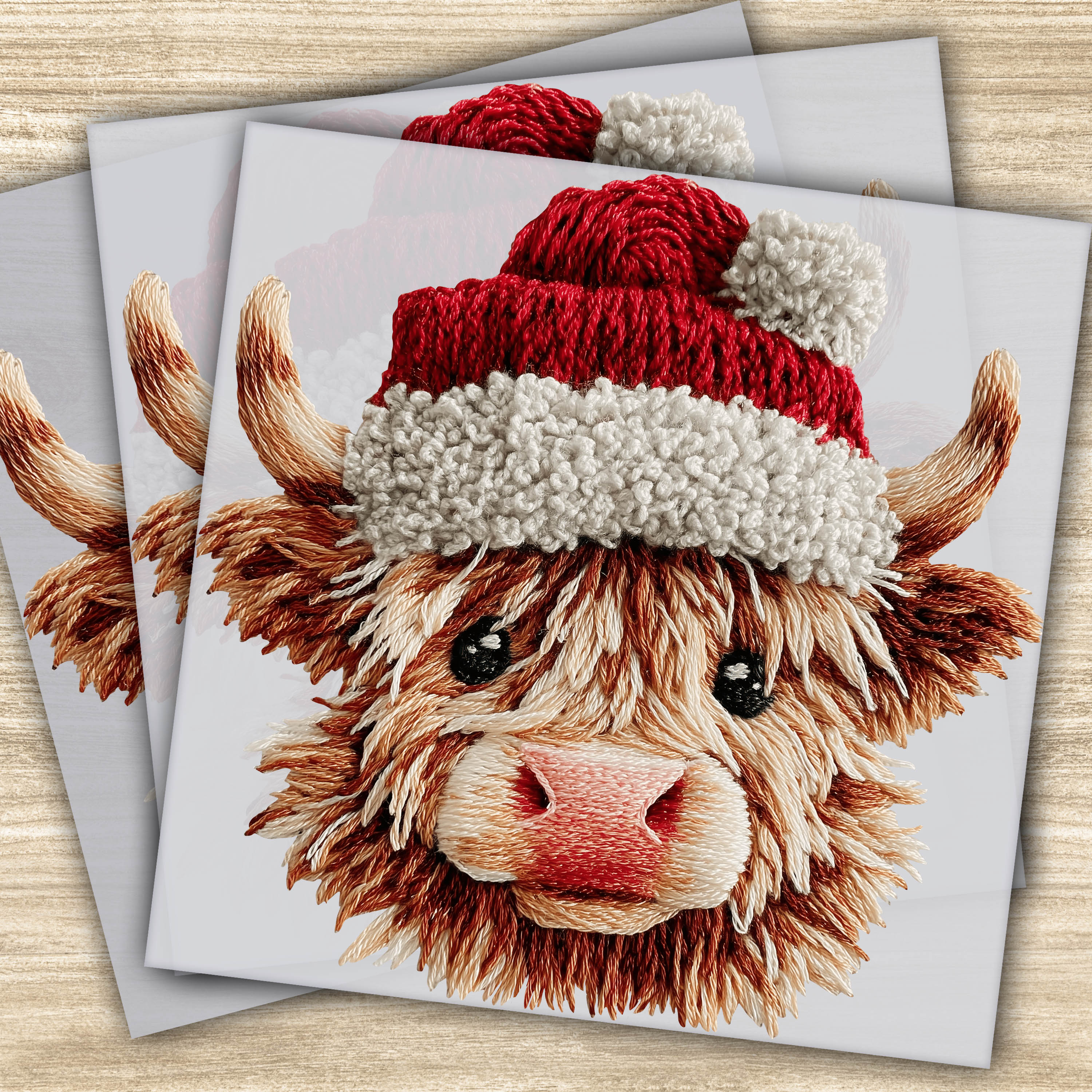 Faux Yarn Highland Cow DTF Transfer - Cozy Christmas Cow Design Ready to Press"