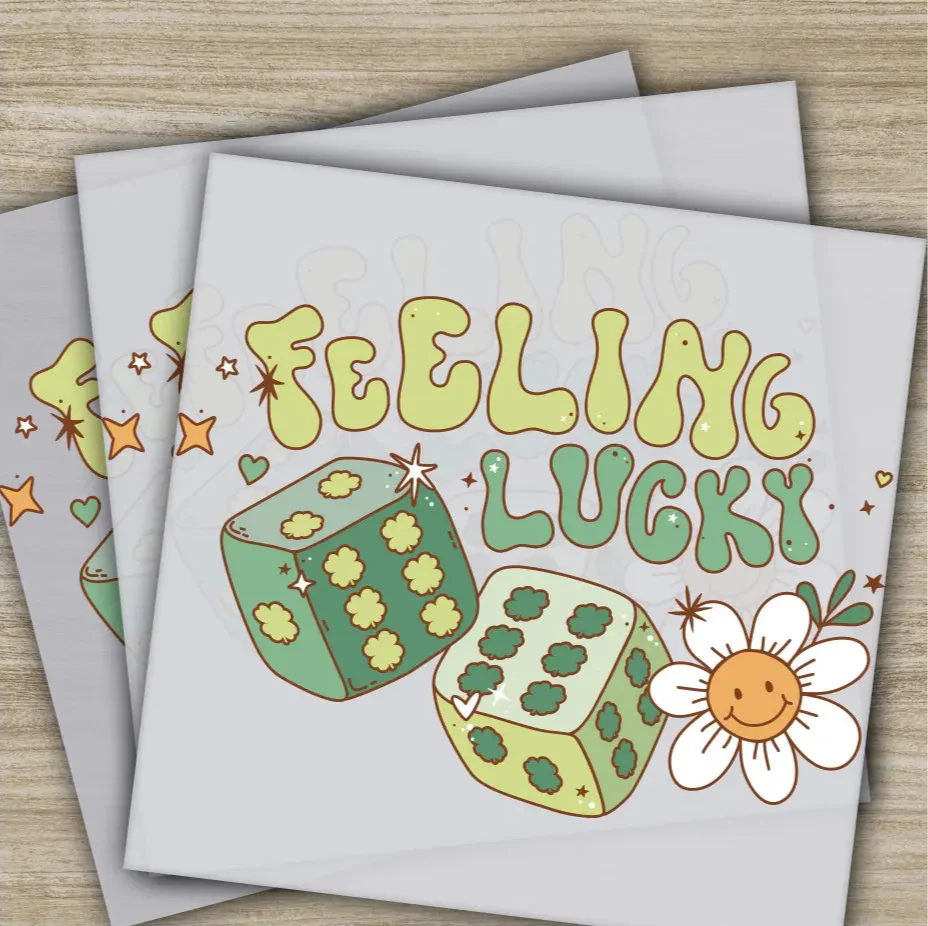 Feeling Lucky, Dice, St. Patrick's Day Transfers, Ready to Press, Personalized DTF Transfers, St. Patrick's Gifts, Heat Press DTF Transfers