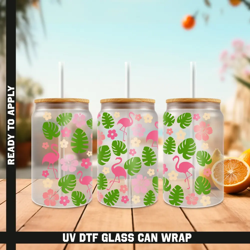 Flamingo UV DTF Cup Wrap 16oz – Ready to Apply Libbey Glass Transfer