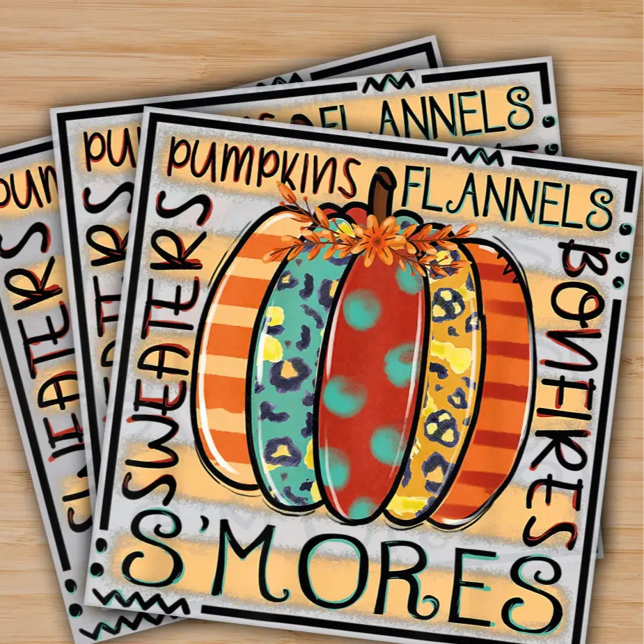 Flannels Bonfires S'mores Sweaters Pumpkins, Ready to Press, Personalized Gifts, Sublimation DTF Prints, Trendy DTF Prints, Ready for Press, High Quality, Fast Shipping