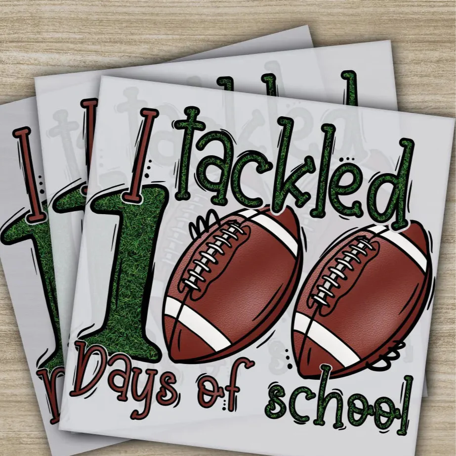 Football Ball, 100 Days Of School Transfers, Ready to Press, Personalized DTF Transfers, 100 Days Of School Gifts, Heat Press DTF Transfers