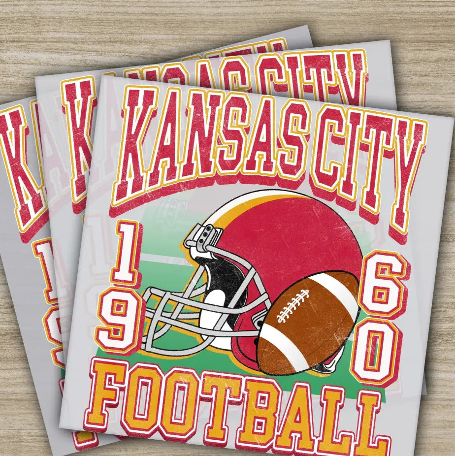 Football, Kansas, American Football Transfers, Ready to Press, Personalized DTF Transfers, Sport Gifts, Heat Press DTF Transfers