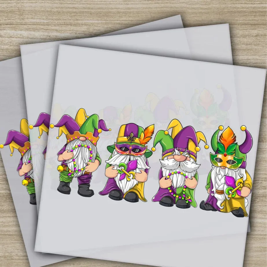 Funny Gnomes, Mardi Gras Transfers, Ready to Press, Personalized DTF Transfers, Mardi Gras Gifts, High Quality, Heat Press DTF Transfers