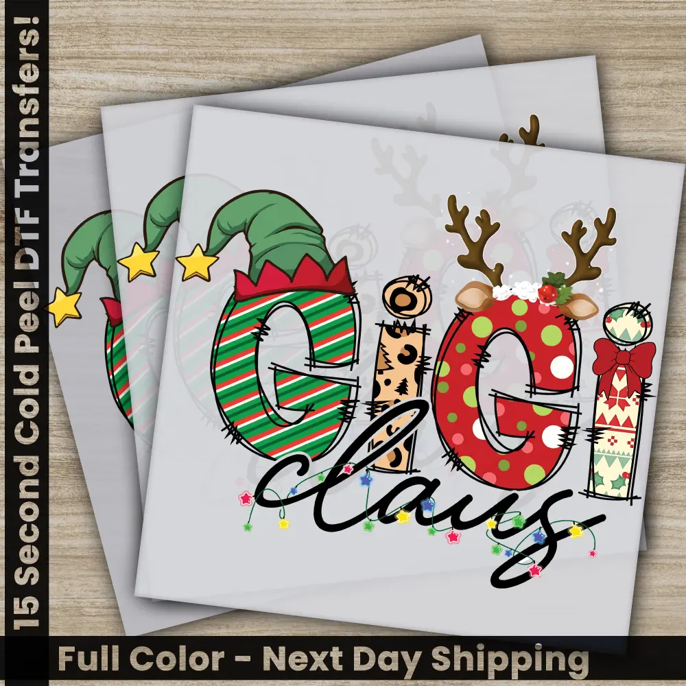 Gigi Claus, Christmas DTF Transfers, Ready to Press, Personalized Gifts, Direct to Film, Sublimation Screen Prints, Fast Shipping