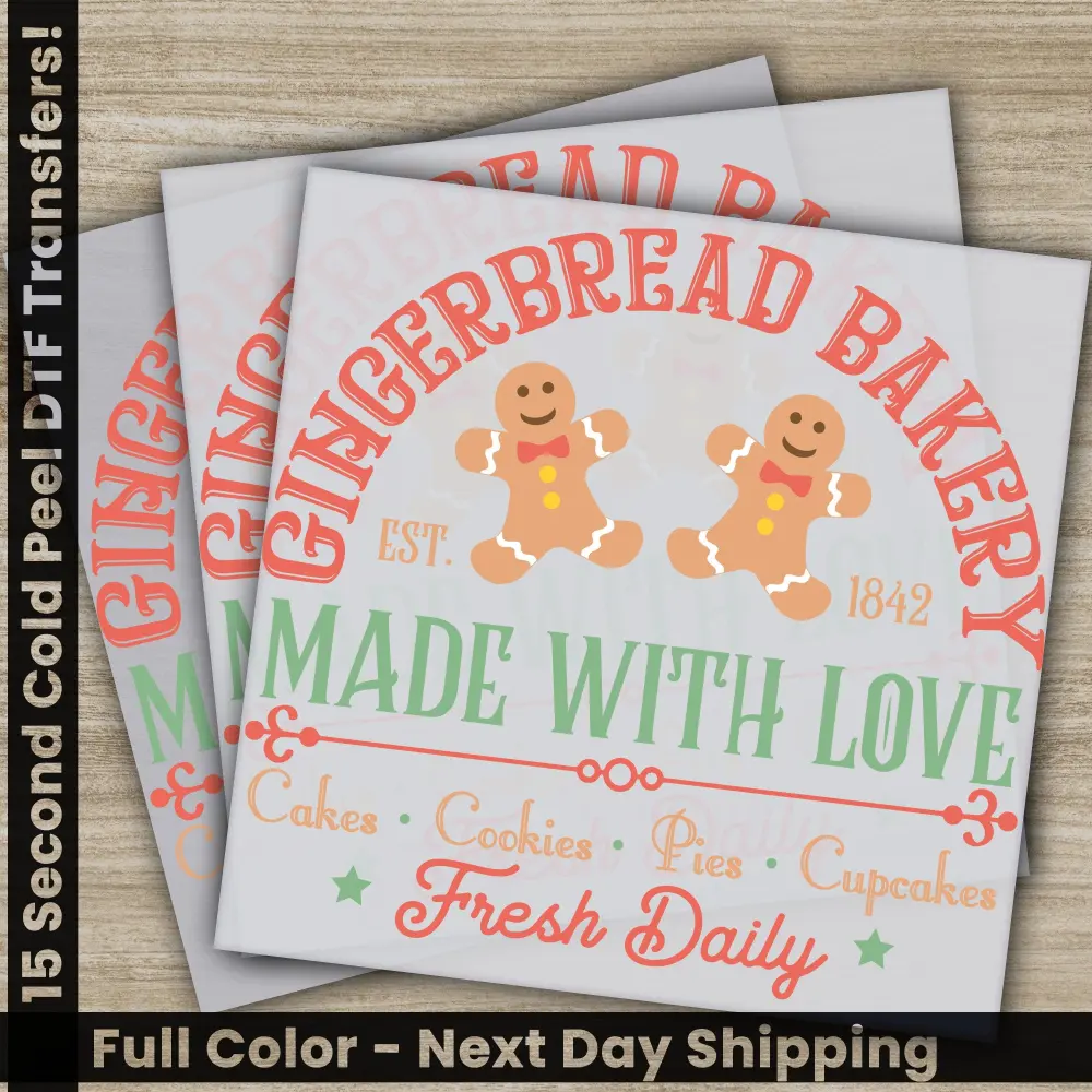 Gingerbread Bakery, Christmas Movie DTF Transfers, Personalized Direct to Film, Prints for Shirts, High Quality, Fast Shipping