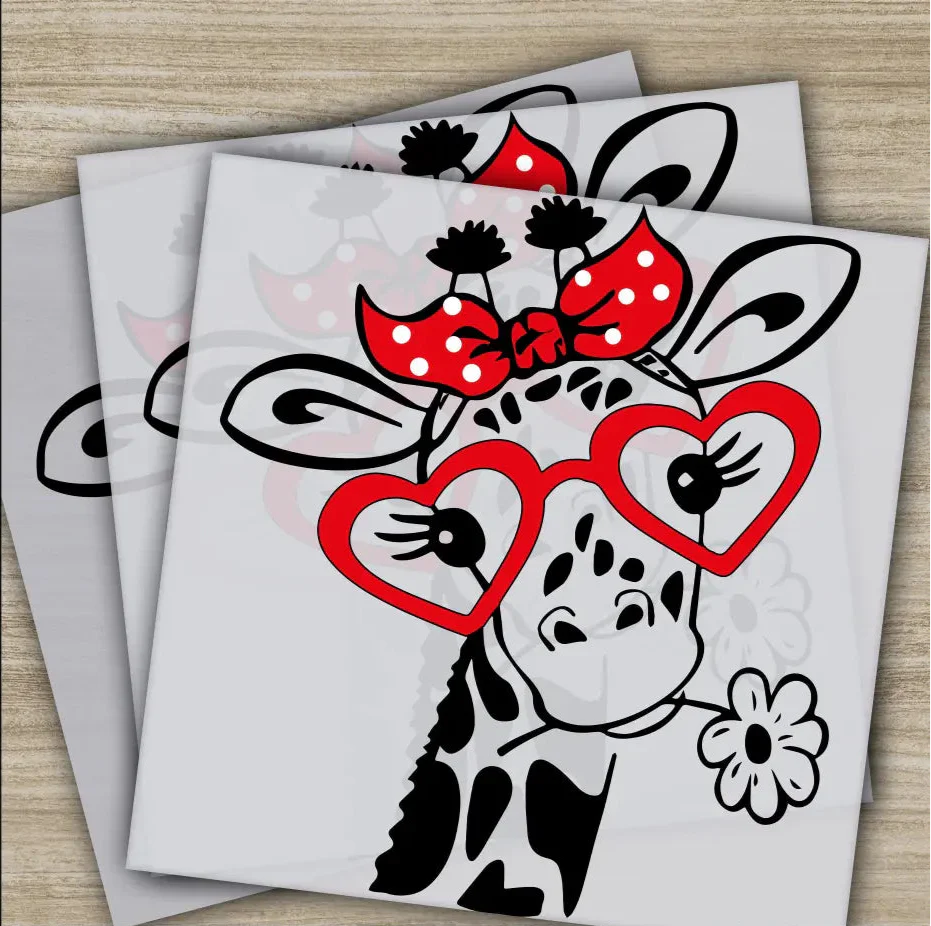 Giraffe With Heart Glasses, Ready to Press, Personalized DTF Transfers, Valentines Gift, High Quality, Sublimation Screen Printing, Shipping