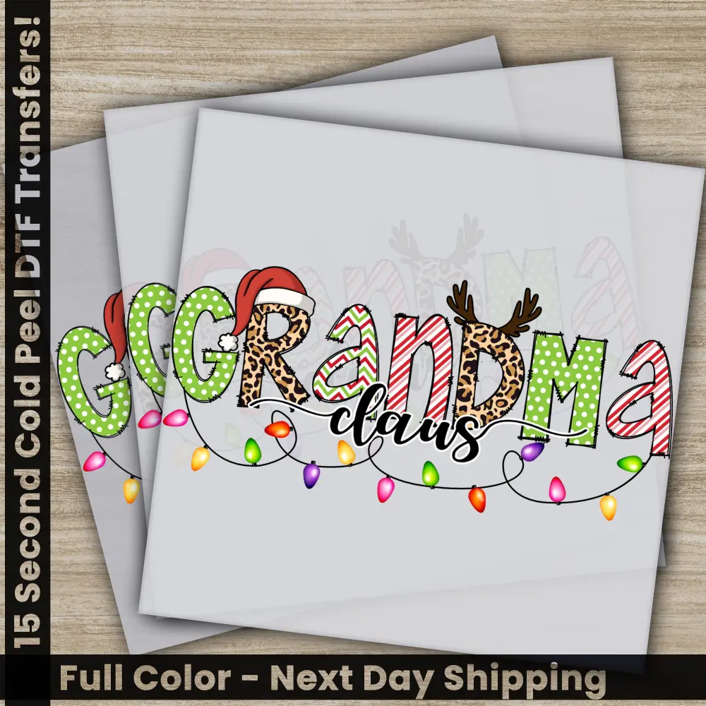 Grandma Claus, Merry Christmas DTF Transfers, Ready to Press, Personalized Gifts, Direct to Film, Sublimation Screen Prints, Fast Shipping