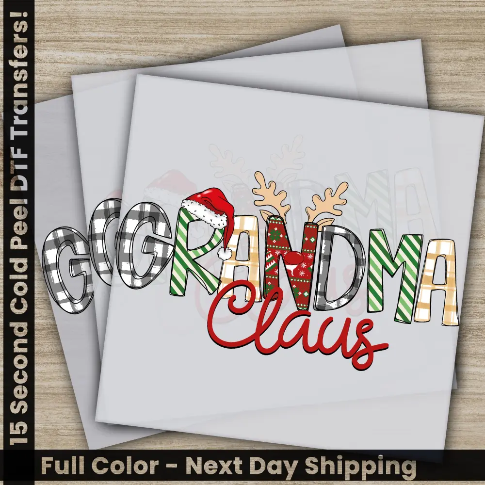 Grandma Claus, Merry Christmas DTF Transfers, Ready to Press, Personalized Gifts, Direct to Film, Sublimation Screen Prints, Fast Shipping